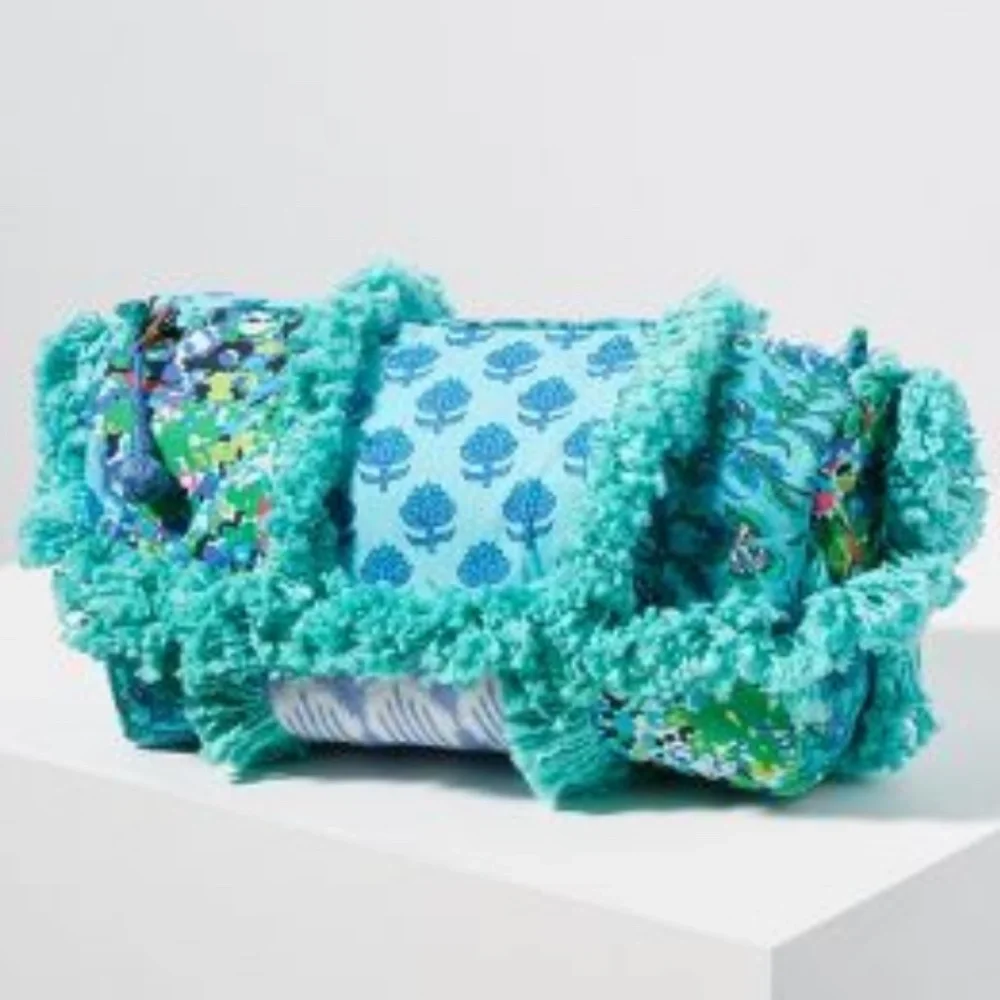 Corinne Textured Pouch Hipster Hippie Fringe Floral Makeup Clutch Chic Pouch Bag
